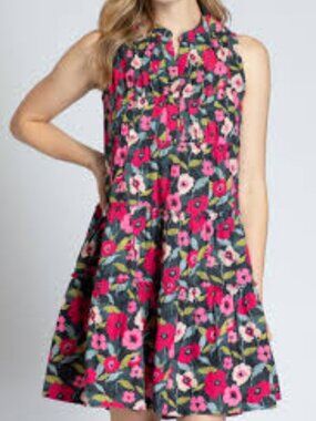 NEW APNY Women's Sleeveless 100% Cotton Floral Pintuck Babydoll Dress, Size M
